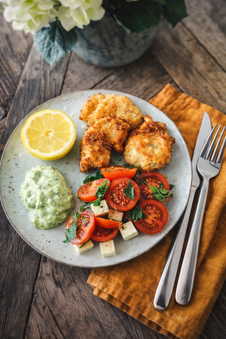 Hjemmelavet kylling nuggets med grøn mayo