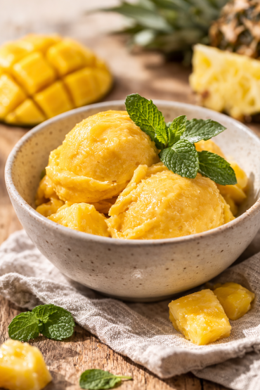 Vegansk sorbetis med mango og ananas – nem is uden sukker og mælk